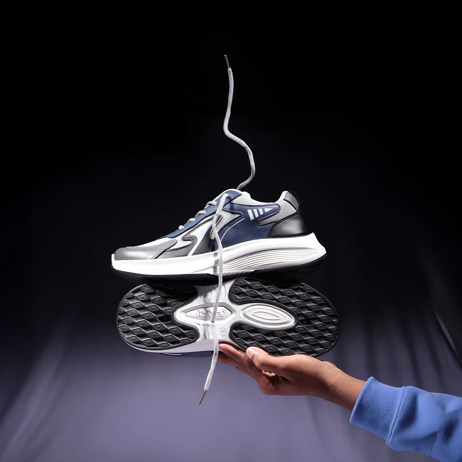 Men's Lace-up Casual Shoes - WS97538 Navy Blue Grey - Image 2