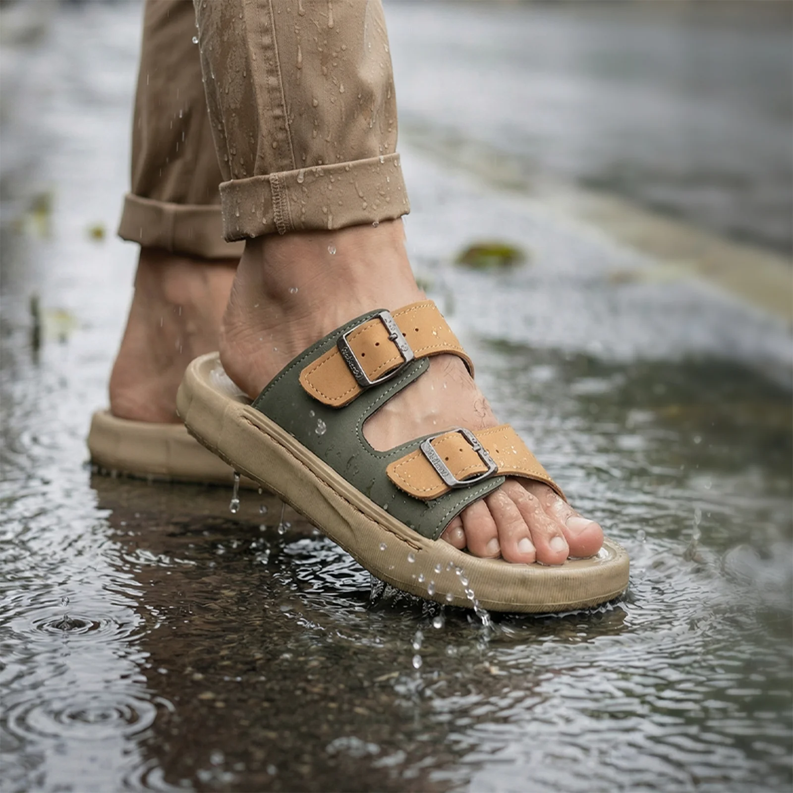 Men's Daily Wear Sandals - FGP45004 Khaki Olive - Image 2