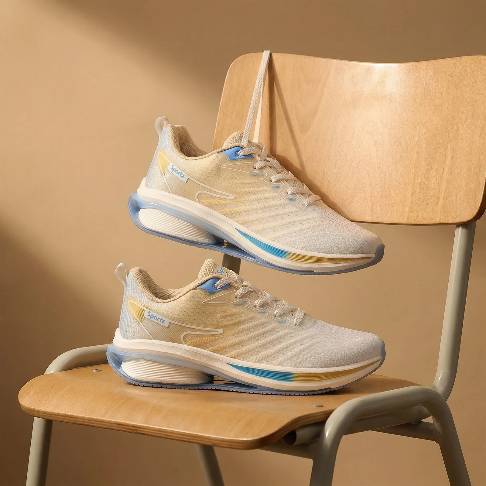 Men's Lace-up Sports Shoes - WS9151 Beige White - Image 2