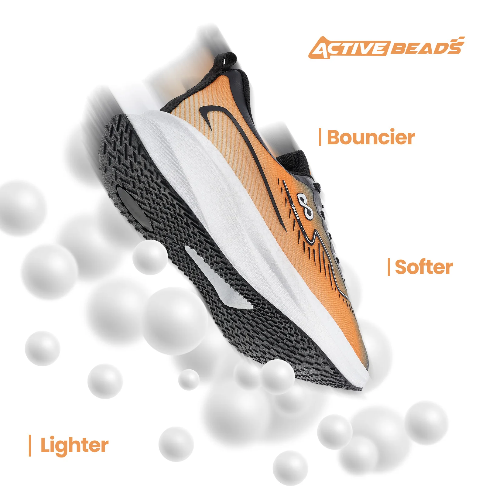 Men's Active Beads Sports Shoes - WS9163 Grey Orange - Image 2