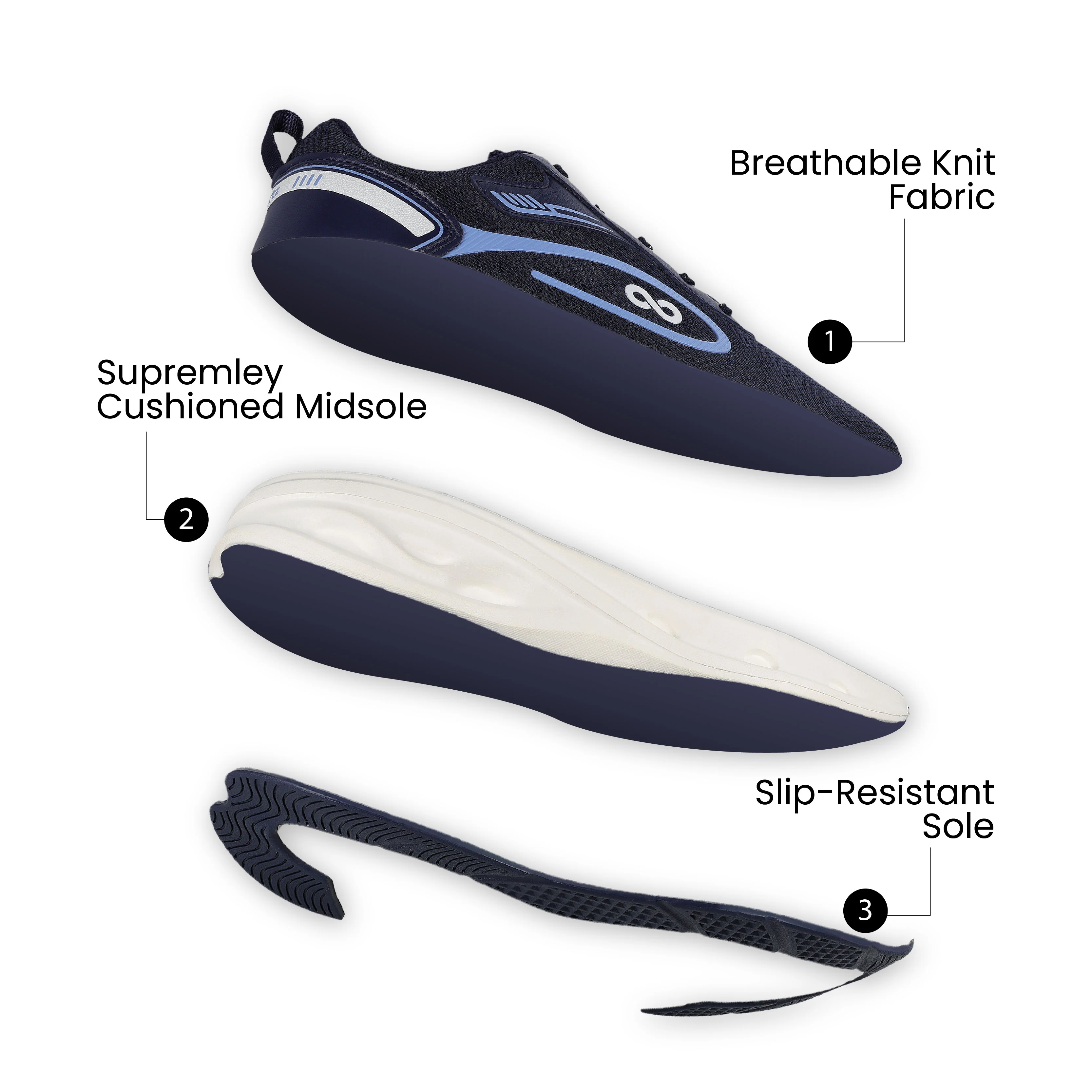 Men's Lace-up Sports Shoes - WS9613 Navy Blue - Image 2