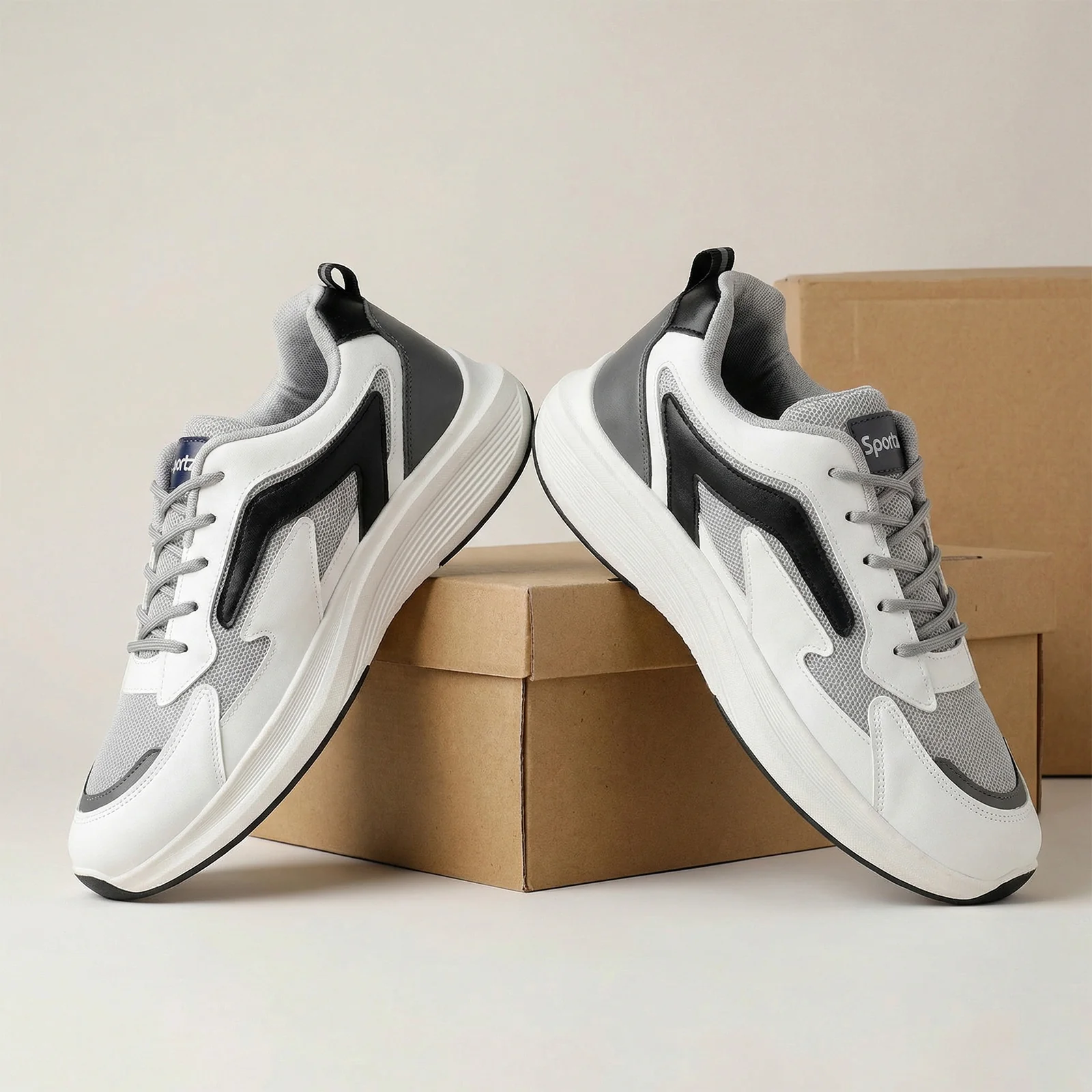 Men's Lace-up Walking Shoes - WS9129 White Black - Image 2