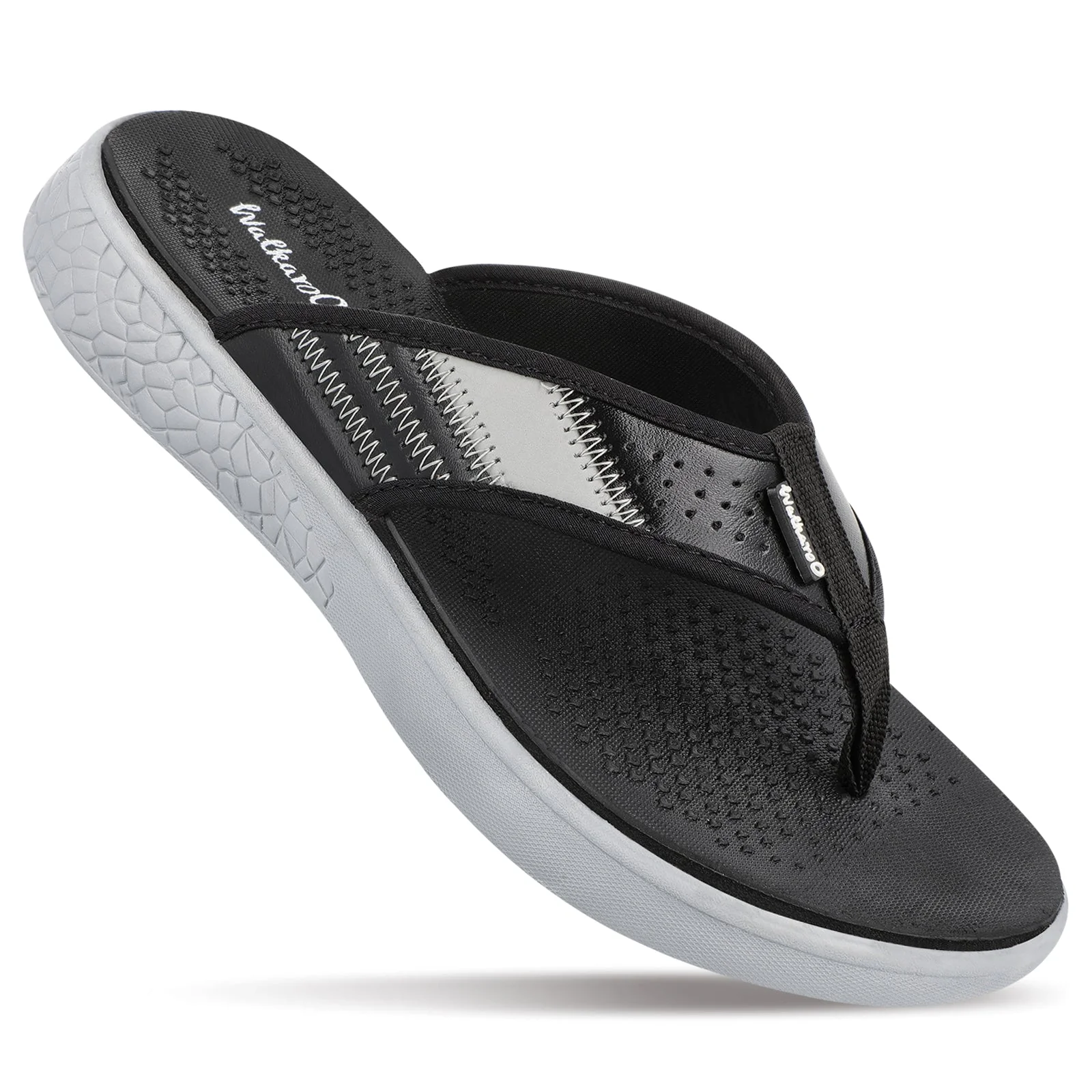 Walkaroo Men Textured Thong Flip-Flop - WC4238 Black Grey