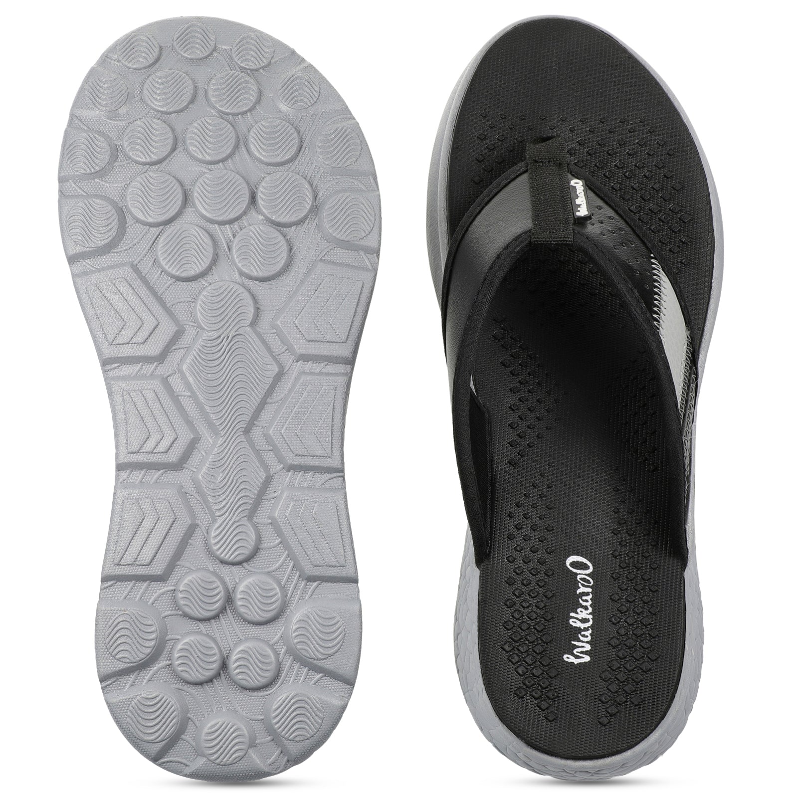 Walkaroo Men Textured Thong Flip-Flop - WC4238 Black Grey - Image 2