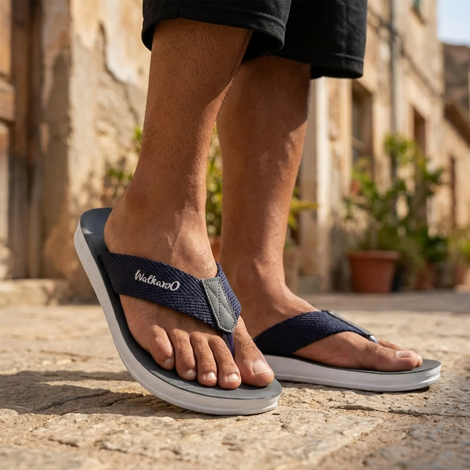 Walkaroo Men Solid Thong Sandals  - WG5002 Blue - Image 2