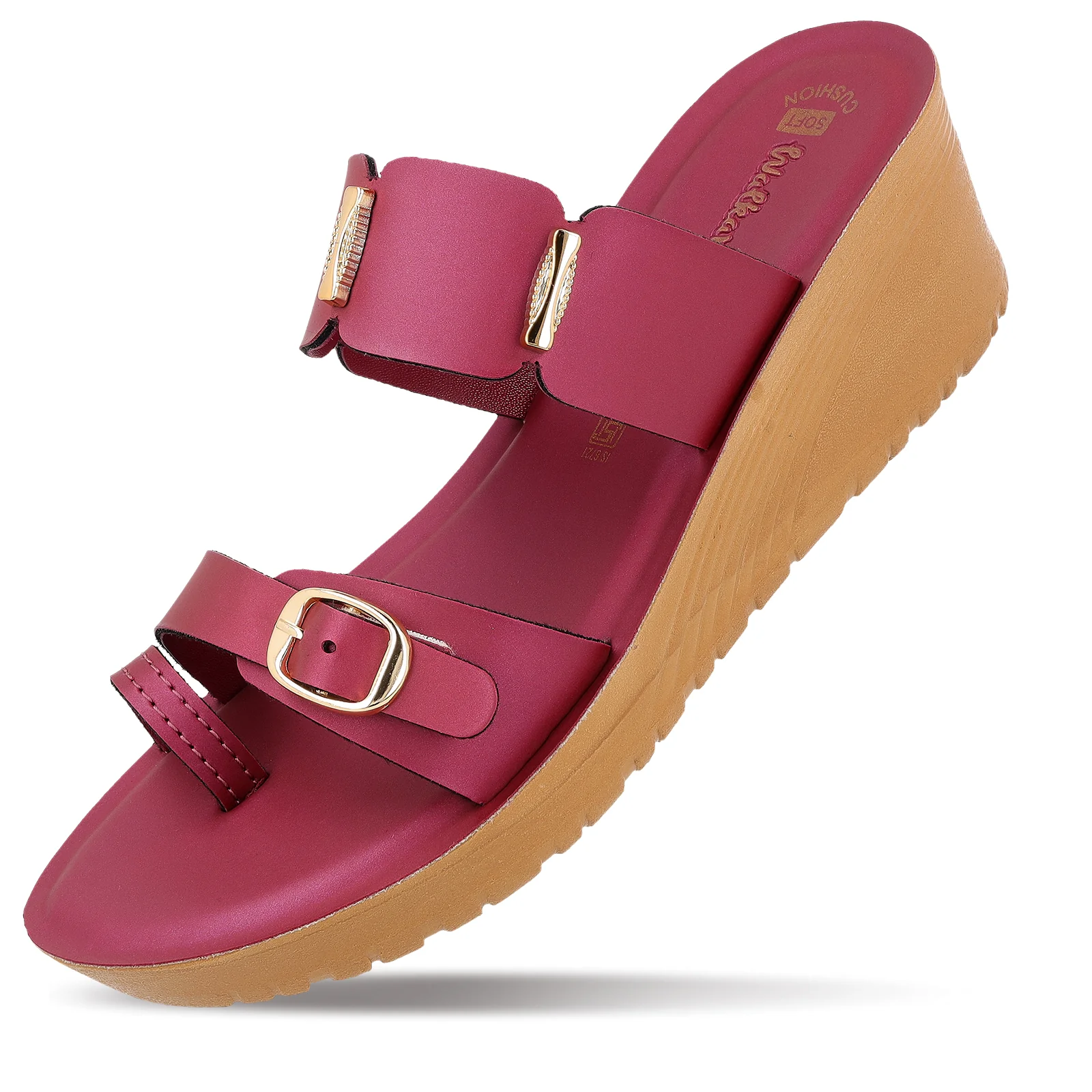 Women's Wedge Heel Sandals  - WLR74020 Maroon - Image 5